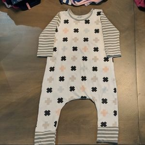 Gigi & Max Crisscross White & Grey Striped Romper